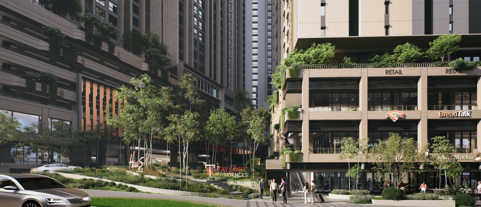 Retail podium and landscaped facilities at SS15 Residence